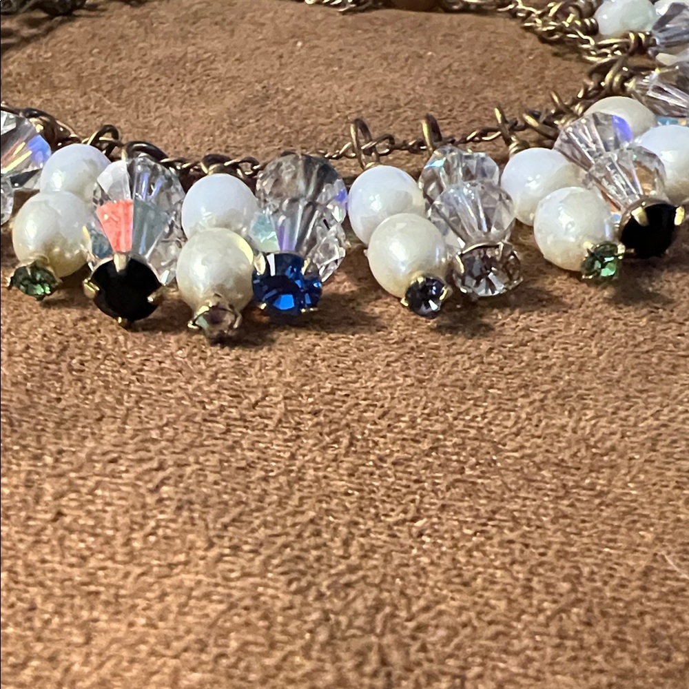 Crystal and White Bead Statement Bracelet